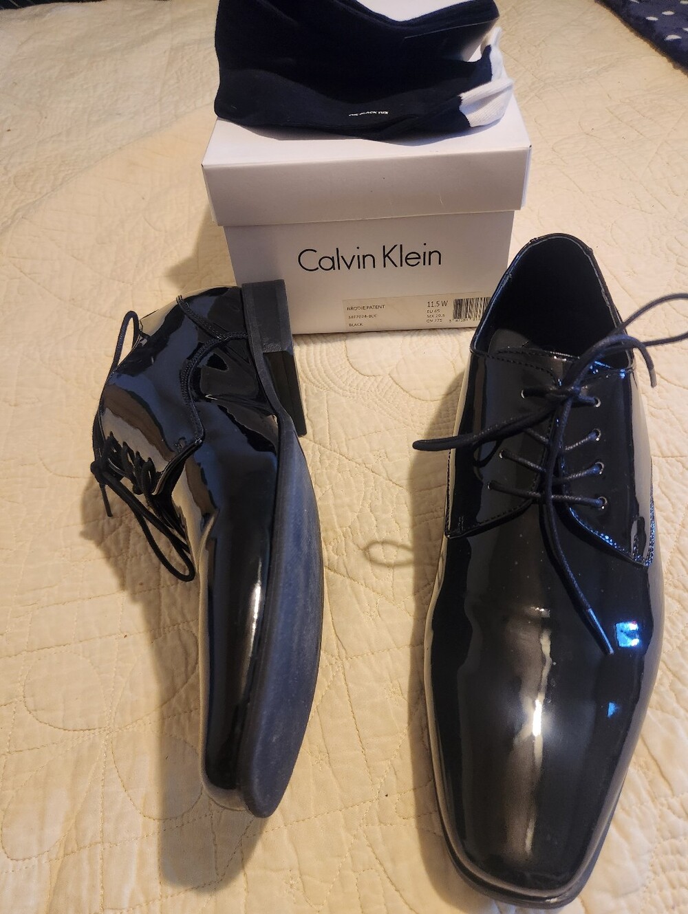Calvin Klein Men's Glossy Black Patent Lace-Up Oxfords Sz 11.5W